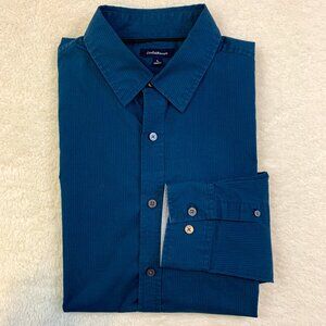 Croft & Barrow L Men's Button Down Dress Shirt Long Sleeve Teal Shadow Stripe